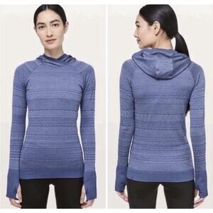Lululemon Rest Less Hoodie Size 2 Blue Textured Long Sleeve Running Thumbholes
